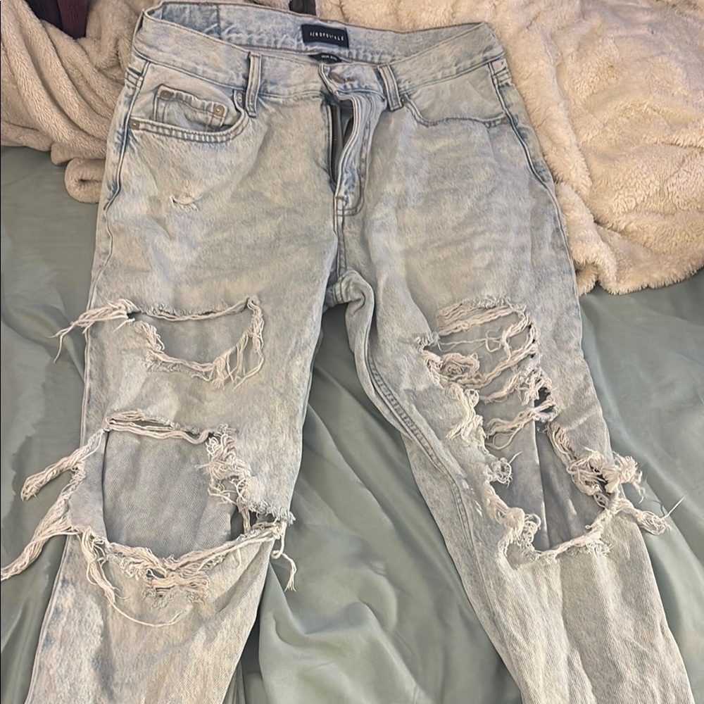 Aeropostale High Rise Blue Jeans with Distressed Details